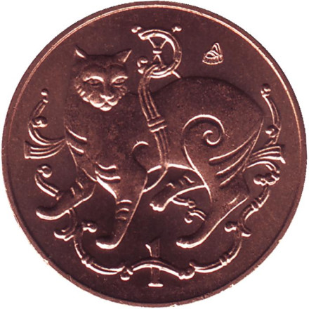 Монета 1 пенни. 1982 год, Остров Мэн. Мэнская кошка.