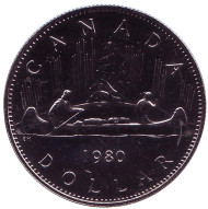 Монета 1 доллар. 1980 год, Канада. Индейцы в каноэ. Монета 1 доллар. 1980 год, Канада. Индейцы в каноэ.