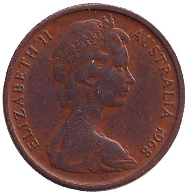 Монета 1 цент, 1968 год, Австралия. Карликовый летучий кускус.