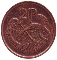 Монета 2 пенса. 1995 год, Ирландия. Птица. Ирландская арфа. Монета 2 пенса. 1995 год, Ирландия. Птица. Ирландская арфа.