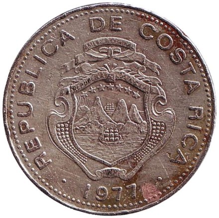 Монета 1 колон. 1977 год, Коста-Рика. Монета 1 колон. 1977 год, Коста-Рика.