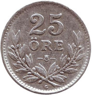 Монета 25 эре. 1941 год, Швеция. (Вар. II). Монета 25 эре. 1941 год, Швеция. (Вар. II).