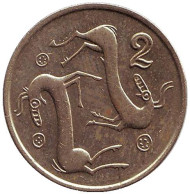 Монета 2 цента. 1990 год, Кипр. Козлы. Монета 2 цента. 1990 год, Кипр. Козлы.