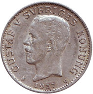 Монета 1 крона. 1937 год, Швеция. Густав V. Монета 1 крона. 1937 год, Швеция. Густав V.