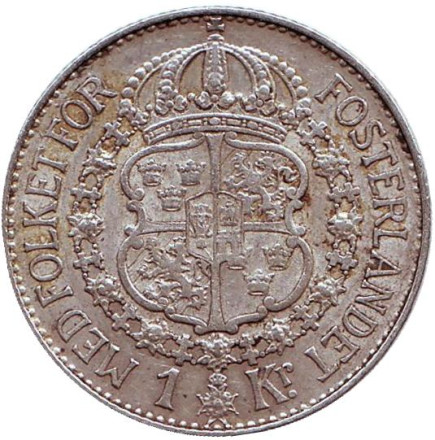 Монета 1 крона. 1937 год, Швеция. Густав V.