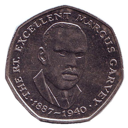 Монета 25 центов. 1993 год, Ямайка. Маркус Гарви - национальный герой.