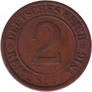 Монета 2 рейхспфеннига. 1925 год (F), Веймарская республика.