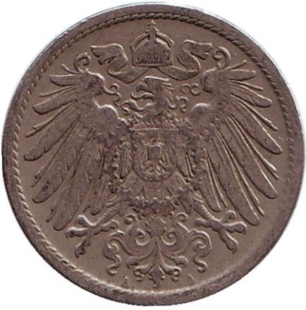 Монета 10 пфеннигов. 1903 год (A), Германская империя. Монета 10 пфеннигов. 1903 год (A), Германская империя.