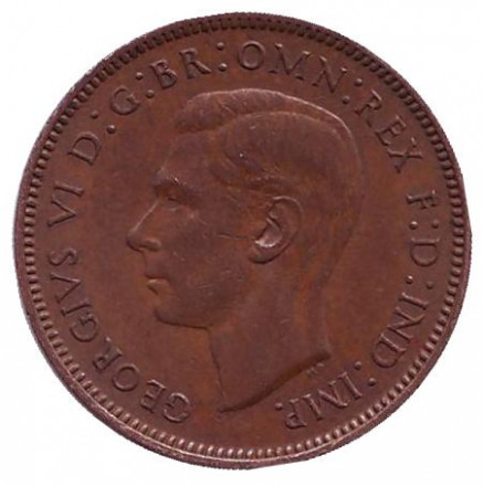 Монета 1 фартинг. 1942 год, Великобритания. Крапивник. (Птица).