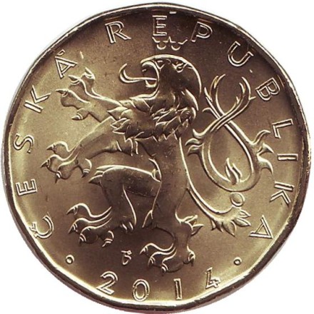 Монета 20 крон. 2014 год, Чехия. UNC. Всадник (Святой Вацлав).