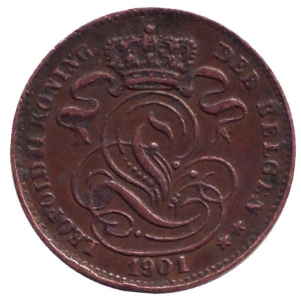 Монета 1 сантим. 1901 год, Бельгия. (Der Belgen)