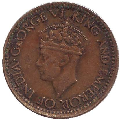 Монета 25 центов. 1943 год, Цейлон.