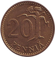 Монета 20 пенни. 1970 год, Финляндия. Редкая!