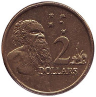 Монета 2 доллара. 2002 год, Австралия. Старейшина аборигенов. Монета 2 доллара. 2002 год, Австралия. Старейшина аборигенов.