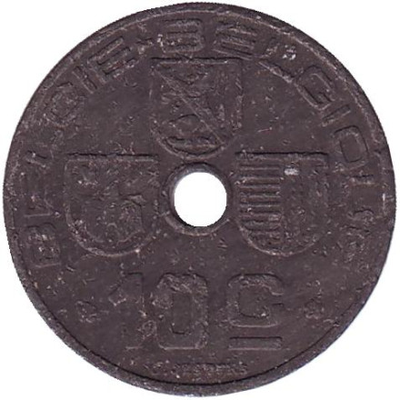 Монета 10 сантимов. 1942 год, Бельгия (Belgie-Belgique).