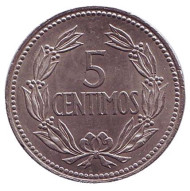 Монета 5 сентимо. 1965 год, Венесуэла. Монета 5 сентимо. 1965 год, Венесуэла.