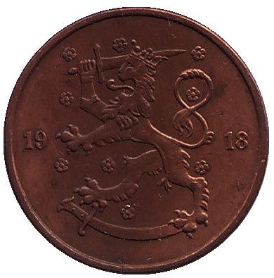 Монета 5 пенни. 1918 год, Финляндия.