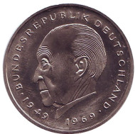 Монета 2 марки. 1978 год (G), ФРГ. Конрад Аденауэр. Монета 2 марки. 1978 год (G), ФРГ. Конрад Аденауэр.