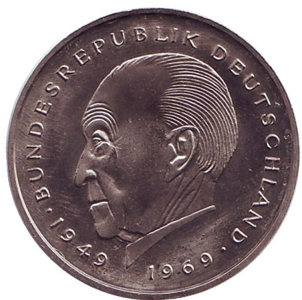 Монета 2 марки. 1978 год (G), ФРГ. UNC. Конрад Аденауэр.