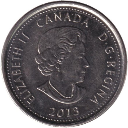 Монета 25 центов. 2013 год, Канада. Лора Секорд. Монета 25 центов. 2013 год, Канада. Лора Секорд.