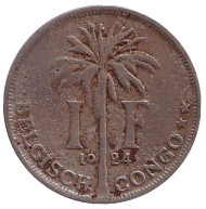 Монета 1 франк. 1924 год, Бельгийское Конго. (Der Belgen)