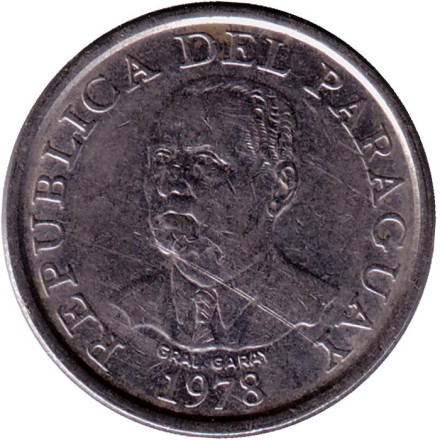 Монета 10 гуарани. 1978 год, Парагвай. Бык. Монета 10 гуарани. 1978 год, Парагвай. Бык.