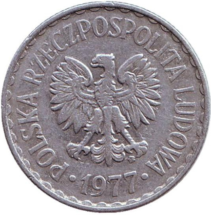 Монета 1 злотый. 1977 год, Польша.