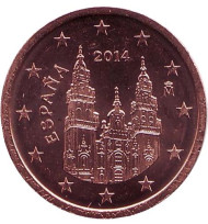 Монета 2 цента. 2014 год, Испания. Монета 2 цента. 2014 год, Испания.