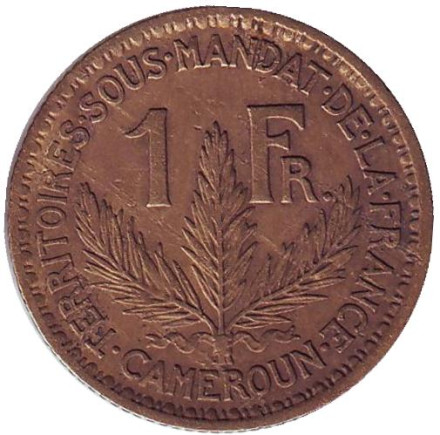 Монета 1 франк. 1924 год, Камерун.