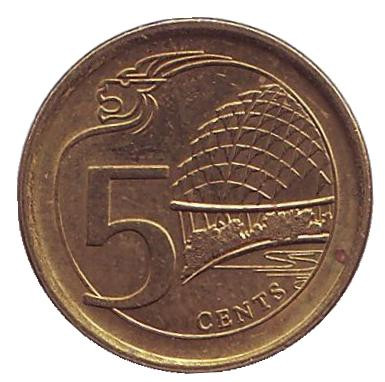Монета 5 центов, 2015 год, Сингапур. Театр Эспланада.