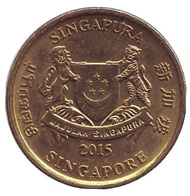 Монета 5 центов, 2015 год, Сингапур. Театр Эспланада.