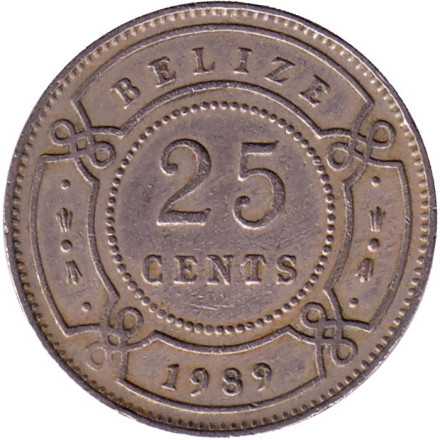 Монета 25 центов. 1989 год, Белиз.