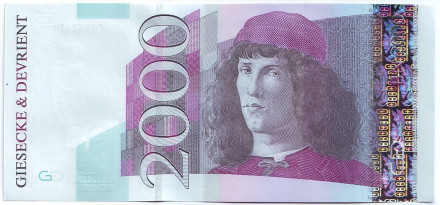 Сандро Боттичелли. Тестовая банкнота Giesecke & Devrient., Германия.