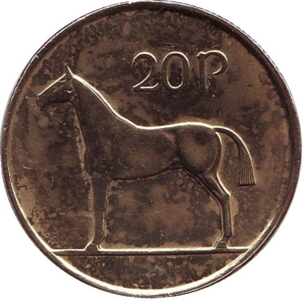 Монета 20 пенсов. 2000 год, Ирландия. Лошадь.