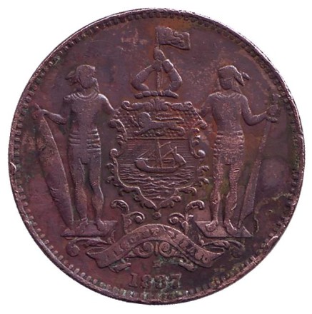 Монета 1 цент. 1887 год, Северное Борнео. (Британский протекторат). Монета 1 цент. 1887 год, Северное Борнео. (Британский протекторат).