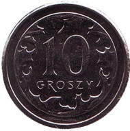 Монета 10 грошей. 2016 год, Польша. Монета 10 грошей. 2016 год, Польша.