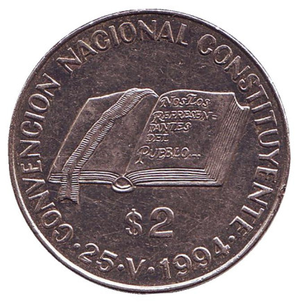 Монета 2 песо. 1994 год, Аргентина. Национальная конституционная конвенция.