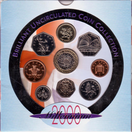 Годовой набор монет Великобритании в буклете 2000 года. (9 шт). Миллениум.
