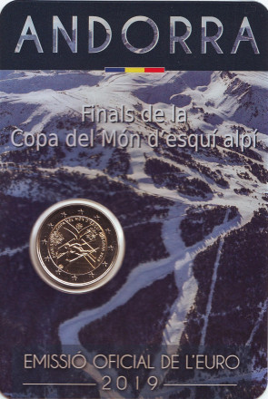 Монета 2 евро. 2019 год, Андорра. Финал Кубка мира по горнолыжному спорту.