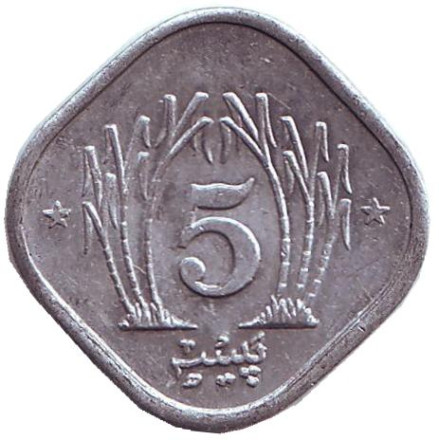 Монета 5 пайсов. 1985 год, Пакистан.