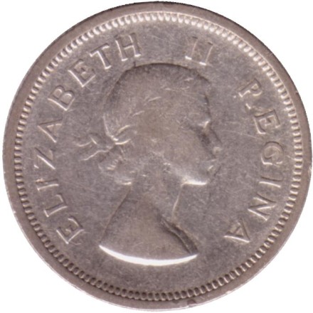 Монета 1 шиллинг. 1954 год, ЮАР. Монета 1 шиллинг. 1954 год, ЮАР.