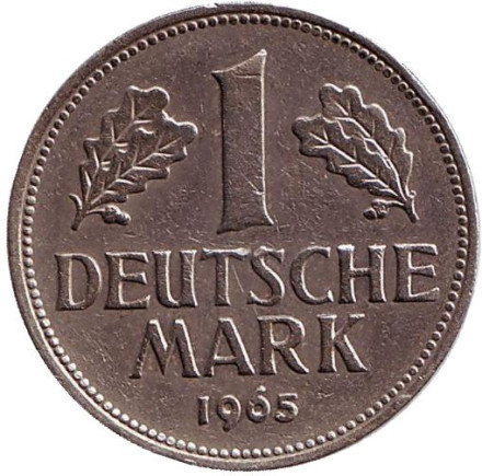 Монета 1 марка. 1965 год (F), ФРГ.