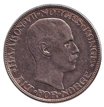 Монета 2 кроны. 1915 год, Норвегия. Король Хокон VII.