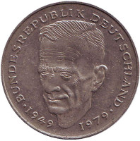 Курт Шумахер. Монета 2 марки. 1992 год (A), ФРГ. Из обращения.