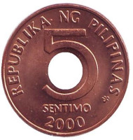 Монета 5 сентимо. 2000 год, Филиппины.