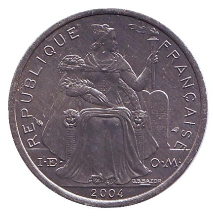 Монета 2 франка. 2004 год, Французская Полинезия. UNC.
