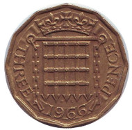 Монета 3 пенса. 1966 год, Великобритания. Монета 3 пенса. 1966 год, Великобритания.