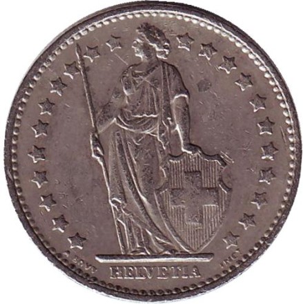 Монета 1 франк. 1979 год, Швейцария. Гельвеция. Монета 1 франк. 1979 год, Швейцария. Гельвеция.