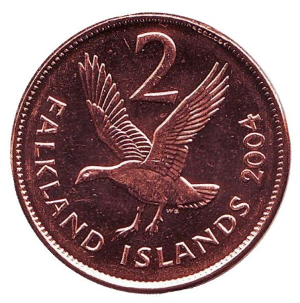 Монета 2 пенса. 2004 год, Фолклендские острова. UNC. Магелланов гусь.
