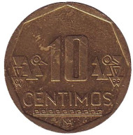 Монета 10 сентимов. 2012 год, Перу. Монета 10 сентимов. 2012 год, Перу.